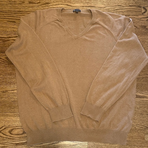 J.Crew Camel Tan V Neck Knit Pullover Sweater Classic Neutral Men’s Size Large - Picture 4 of 8